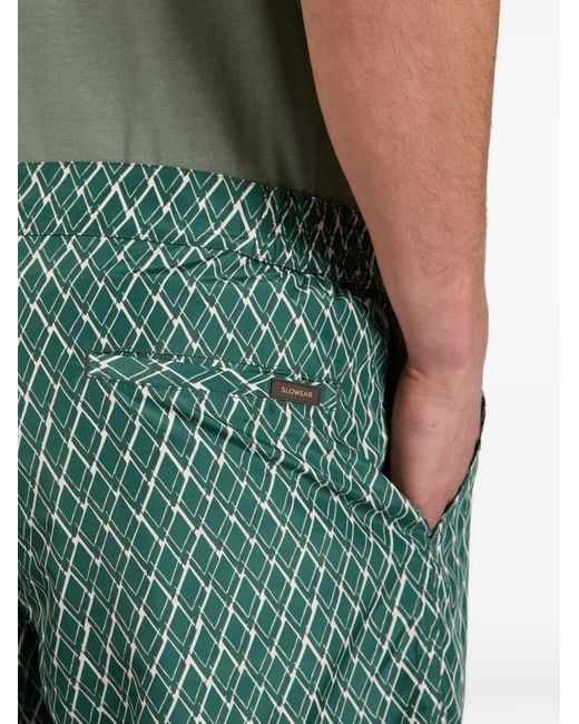 Slowear Green Geometric-Pattern Swim Shorts for men