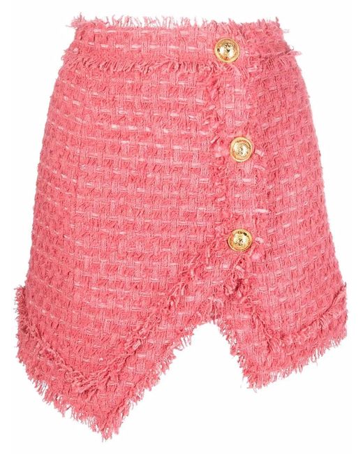 Balmain Pink Textured-Tweed Mini Skirt