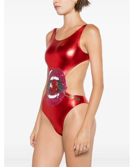 Brigitte Bardot Red Carnaval/Festival Boca Sequin-Embellished One-Piece