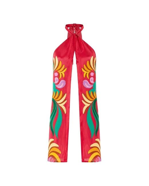 Farm Rio Red Graphic-Print Halterneck Top