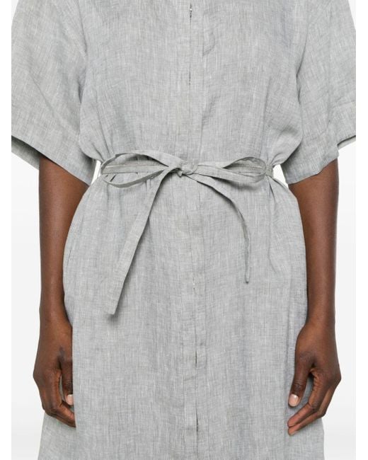 Peserico Gray Linen Belted Shirt Dress
