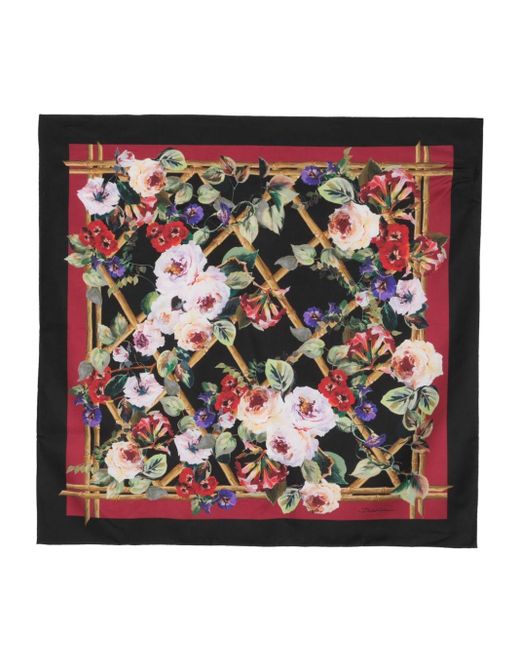 Dolce & Gabbana Red Seidenschal mit Blumen-Print