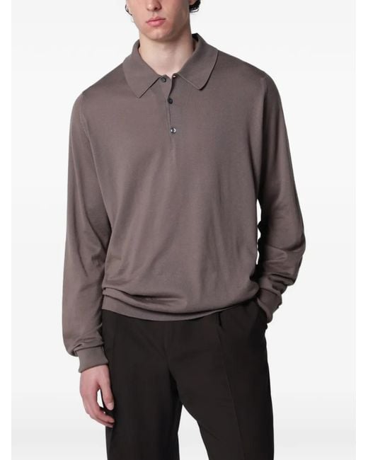 John Smedley Gray Finchley Long-Sleeve Polo Shirt for men