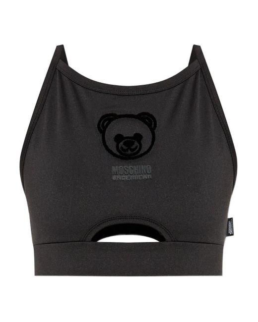 Moschino Black Teddy Bear-Motif Sports Bra