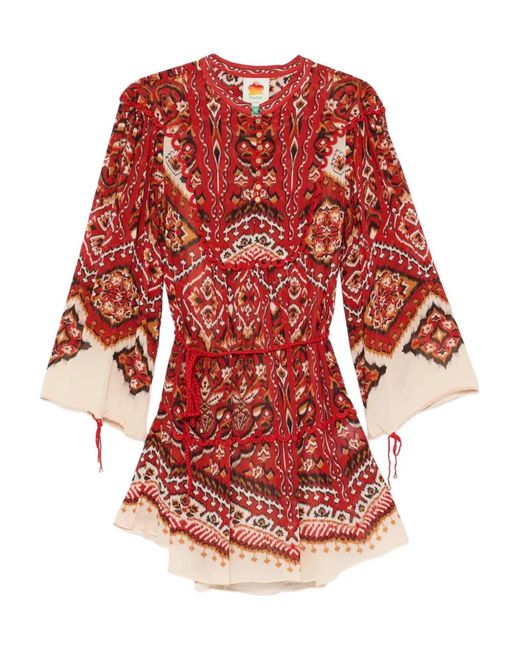 Farm Rio Red Geometric-Pattern Mini Dress