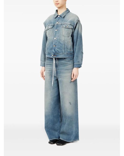 MM6 by Maison Margiela Blue Washed Denim Jacket With Distressed Detailing
