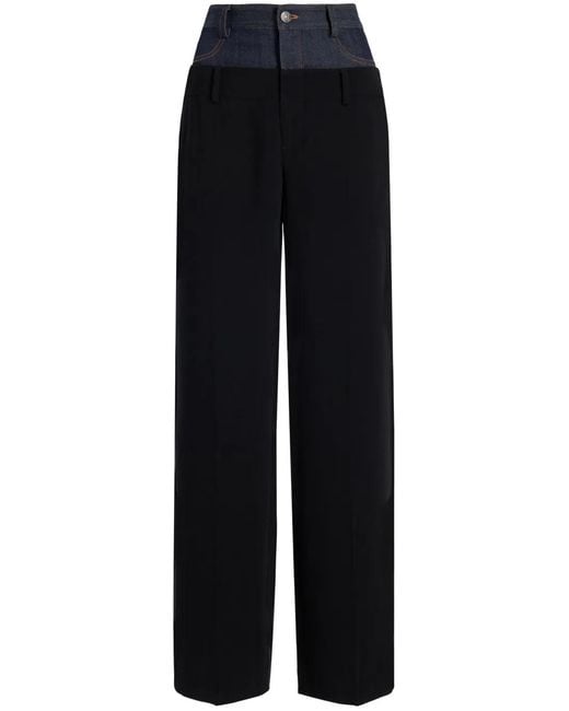 Cinq À Sept Black Dionne Crepe And Denim Trousers