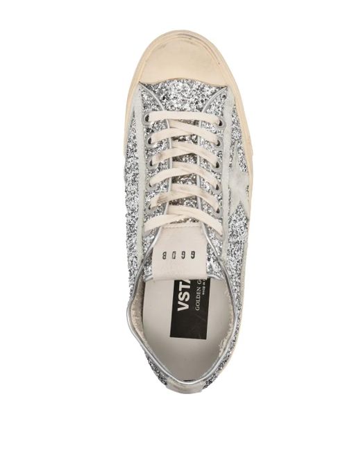 Golden Goose Deluxe Brand White V-star Glittered Sneakers