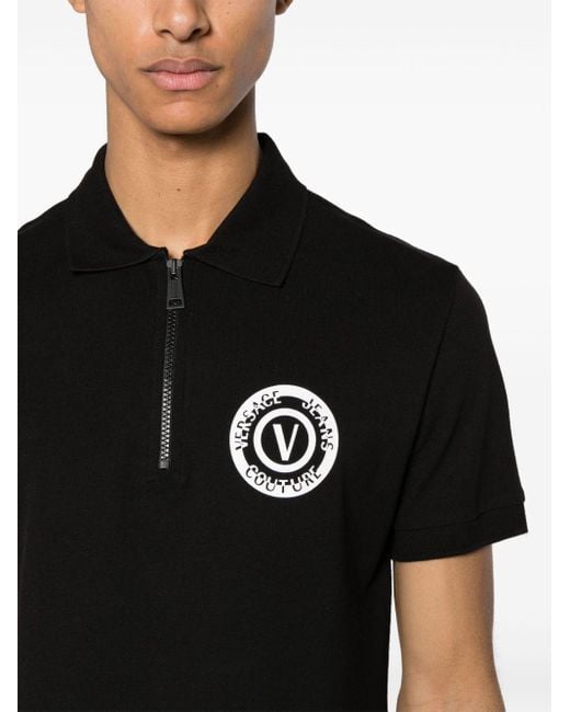 Versace Poloshirt Met Logoprint En Rits in het Black voor heren