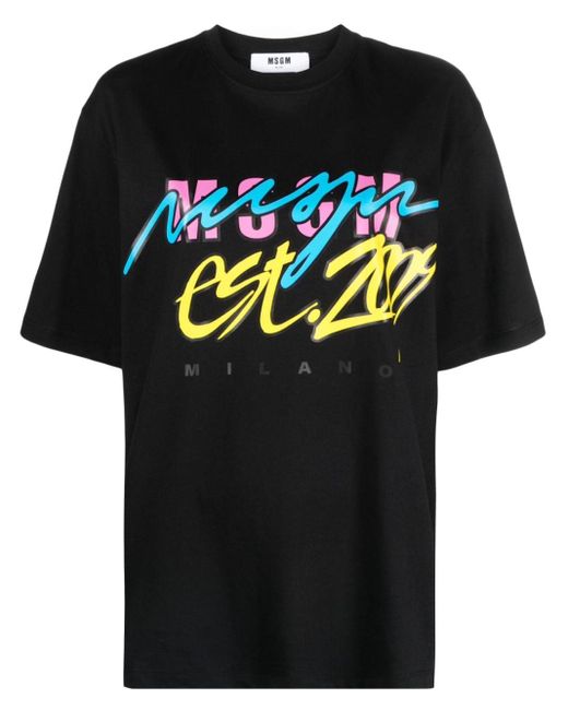 MSGM Katoenen T-shirt Met Tekst in het Black