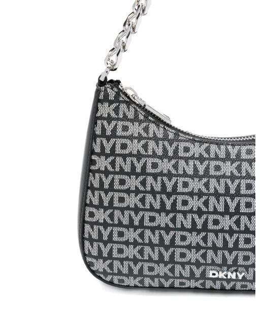 DKNY Gray Small Jenna Logo-Plaque Chain Cross Body Bag