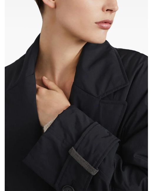 Brunello Cucinelli Black Trench Mit Shiny Cuff Details