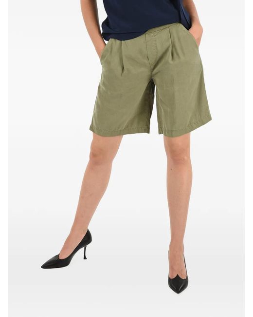 Woolrich Green Pleated Elastic-Waist Shorts
