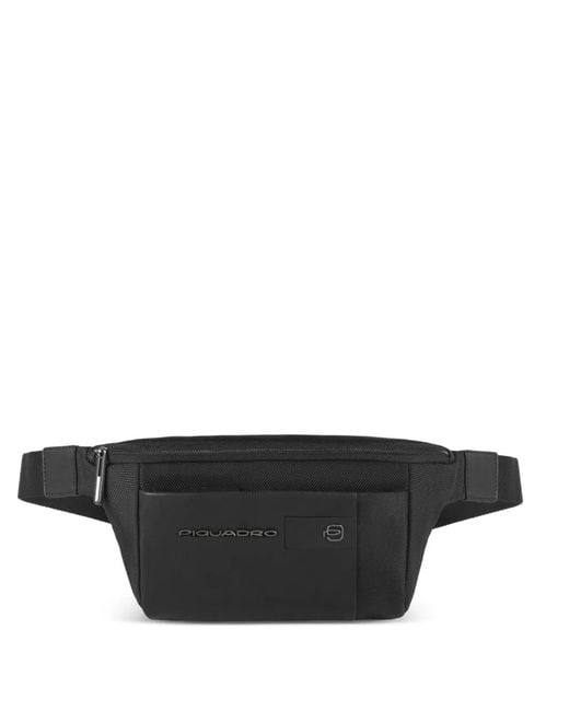 Piquadro Black Pockets Leather Belt Bag for men