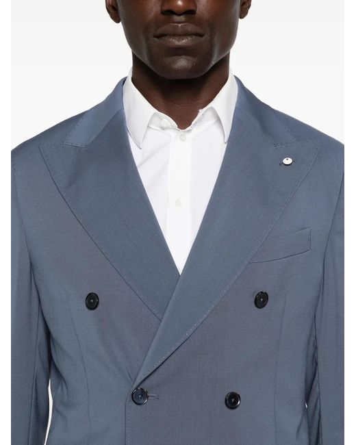 Luigi Bianchi Blue Double-Breasted Peak-Lapel Suit for men