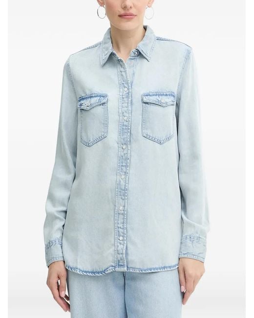 Guess Blue Pocket Buttoned Top