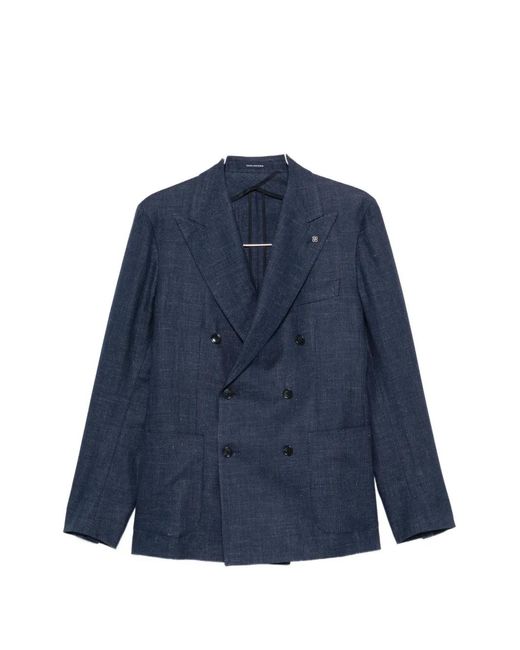 Tagliatore Blue Double-Breasted Peak-Lapel Blazer for men