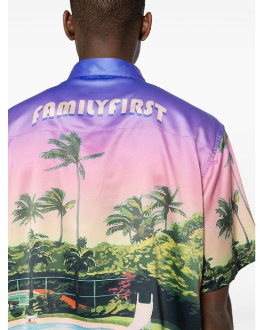 FAMILY FIRST Purple Pool-print Bowling Shirt for men