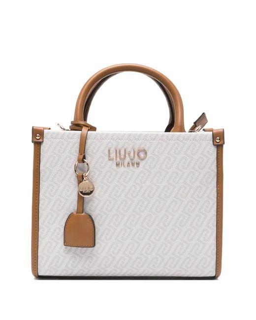 Liu Jo Gray Monogram-Pattern Logo-Plaque Tote Bag