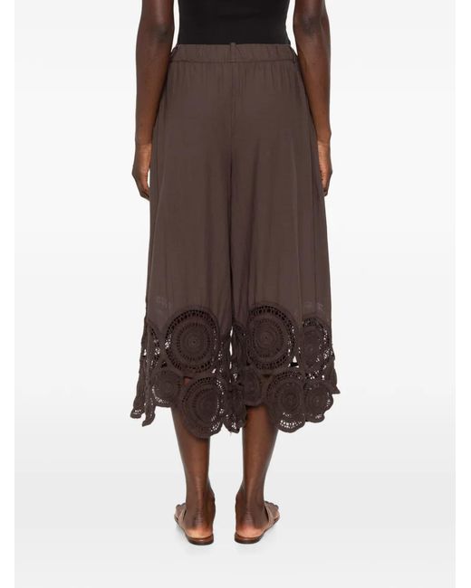 ViCOLO Brown Crochet-Trim Pleated Trousers