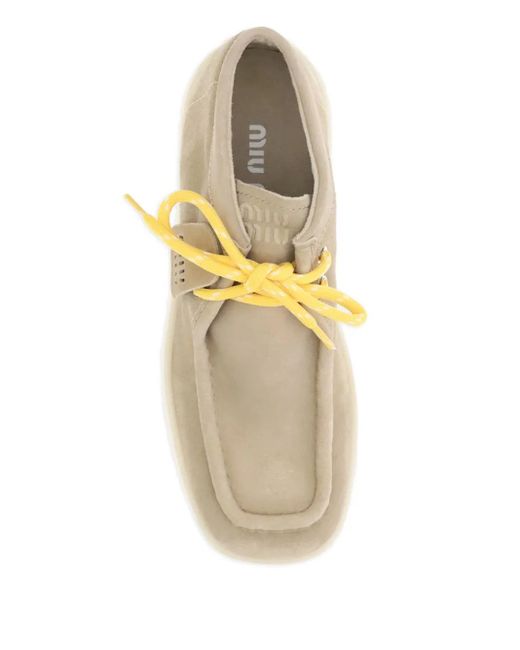 Miu Miu Natural Platform Suede Lace-Up Boots