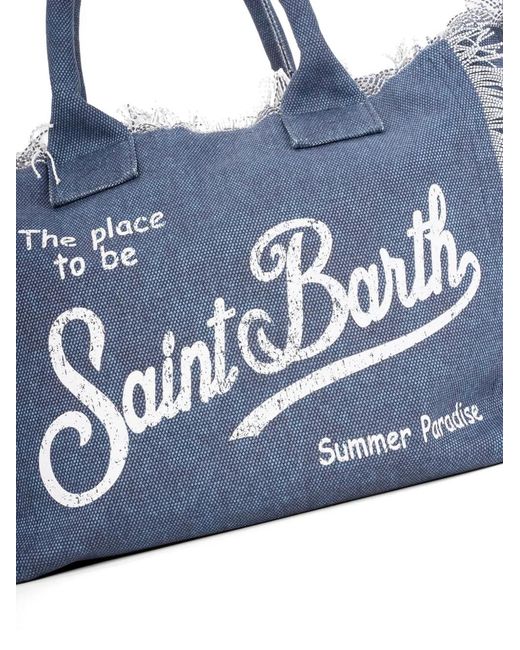 Mc2 Saint Barth Blue Fringed Logo-Print Tote Bag