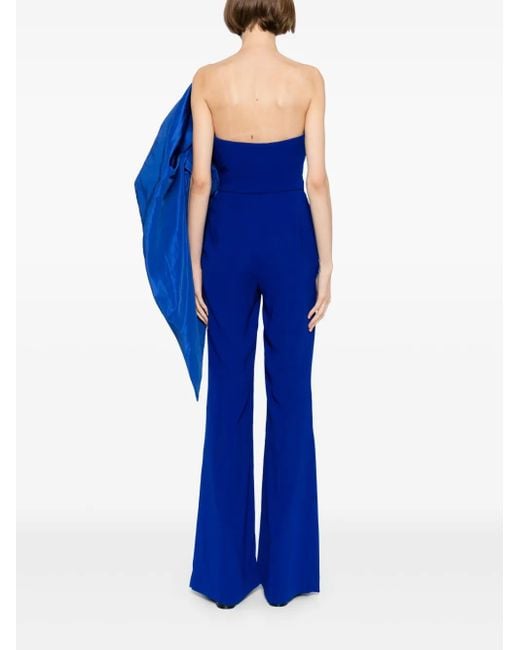 Saiid Kobeisy Blue Taffeta-Bow Jumpsuit