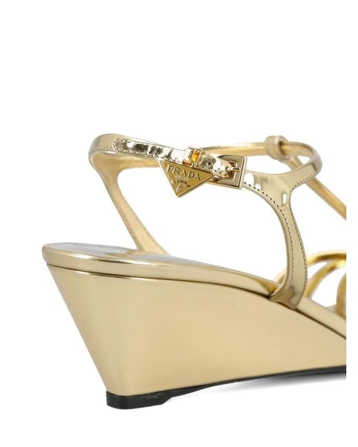 Prada Natural Metallic Leather Sandals