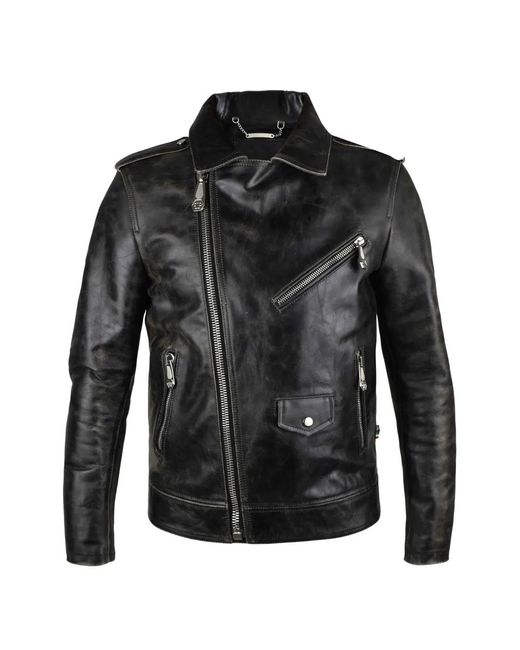 Philipp Plein Black Leather Biker Jacket for men