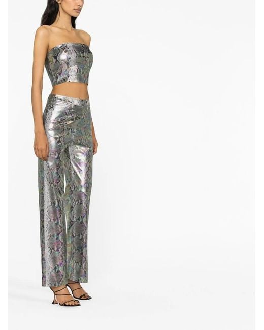 ROTATE BIRGER CHRISTENSEN Gray Metallic Snakeskin Bandeau Top