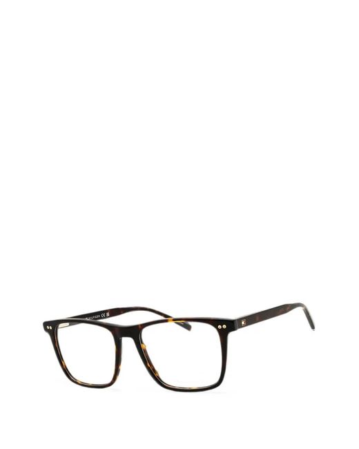 Tommy Hilfiger Black Tortoiseshell-Effect Rectangle-Frame Glasses for men