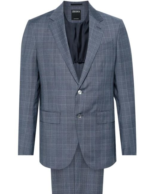 Zegna Blue Checked Single-Breasted Suit for men