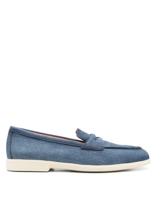 Santoni Blue Malibu Leather Loafers for men