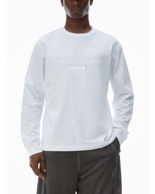 Alexander Wang White Distressed-Logo Cotton T-Shirt