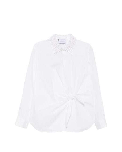Isabelle Blanche White Bead-Embellished Knot-Detail Shirt