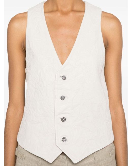 Zadig & Voltaire White Emilie Crinkled Leather Waistcoat