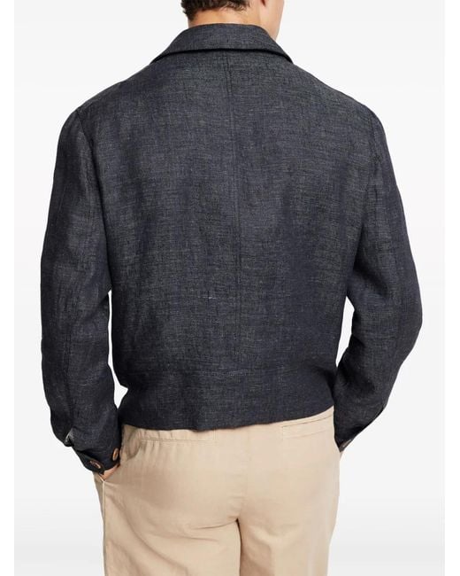 Brunello Cucinelli Black Slub-Texture Linen Shirt Jacket for men
