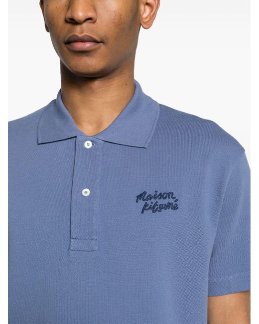 メンズ Maison Kitsuné ロゴ ポロシャツ Blue
