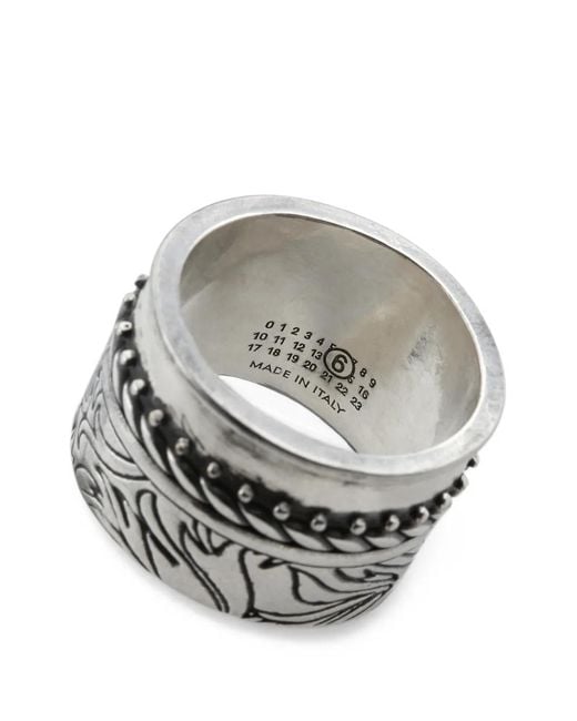 MM6 by Maison Margiela White Floral-Engraved Layered Ring for men