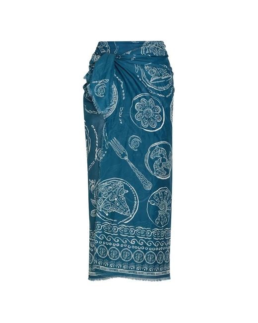 ALÉMAIS Blue Lucky Graphic-Print Fringed Sarong
