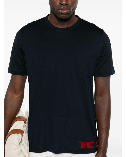 Kiton Black Flocked-logo Cotton T-shirt for men
