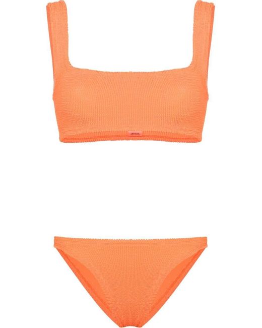 Hunza G Xandra Crinkledeffect Cropped Bikini in Orange Lyst UK