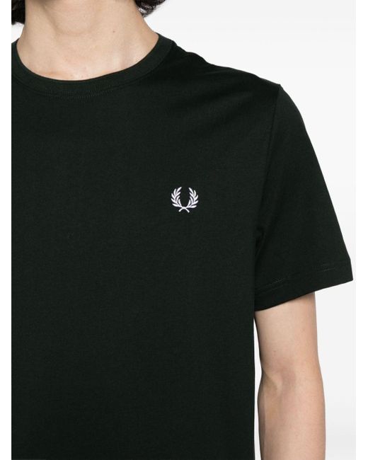 Camiseta con logo bordado Fred Perry de hombre de color Black