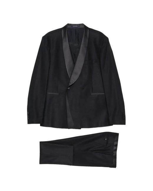 Tagliatore Black Shawl-Lapel Double-Breasted Suit for men