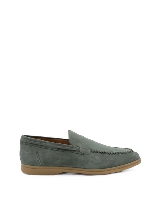 Eleventy Green Whipstitch Suede Loafers for men