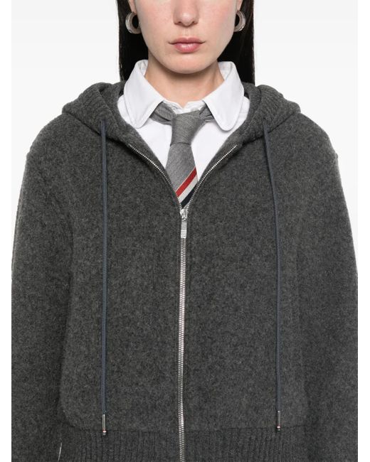 Thom Browne Black Zip-Up Wool Hoodie