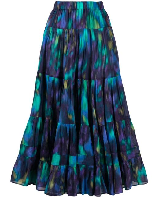 Isabel Marant Blue Elfa Tiered Midi Skirt