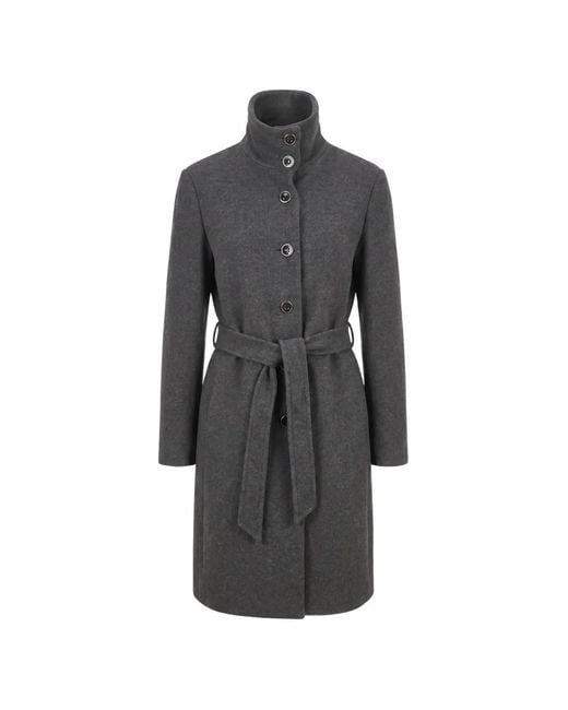 Pinko Gray Wool-Blend Coat With High Neck And Belt