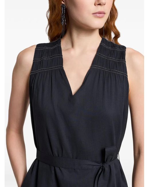 Peserico Blue V-Neck Belted Midi Dress