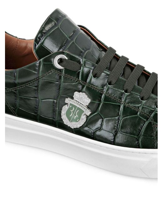 Billionaire Green Crocodile-embossed Leather Sneakers for men